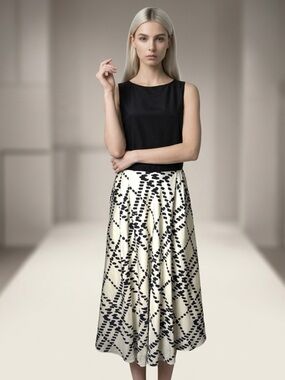 LILLY PULITZER Dress Silk Black Ivory White Sleeveless Fit Flare Midi Geometric